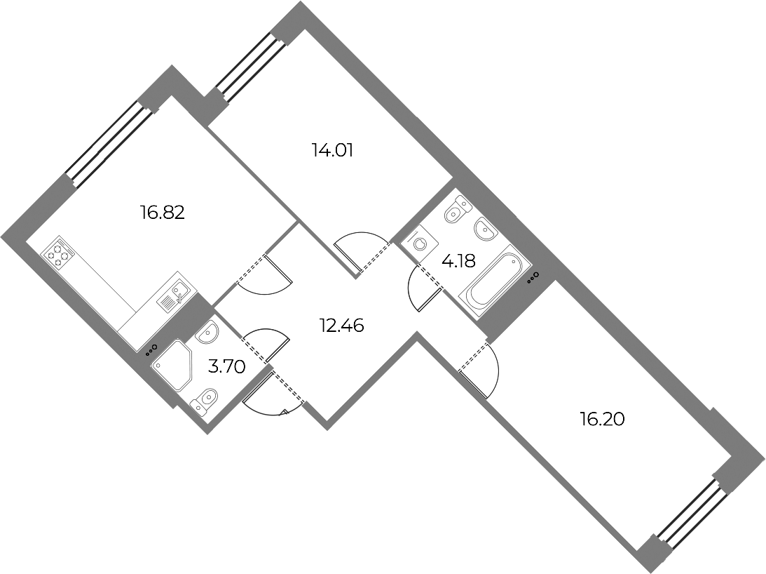 2-комнатная квартира 67.37 м², 2/18 эт., ЖК «Огни Залива»